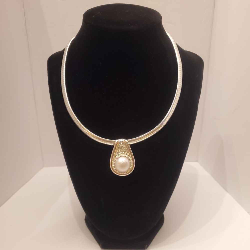 Gorgeous Beautiful Sterling Silver Necklace w/ Sterling Silver Mabe Pearl Slider
